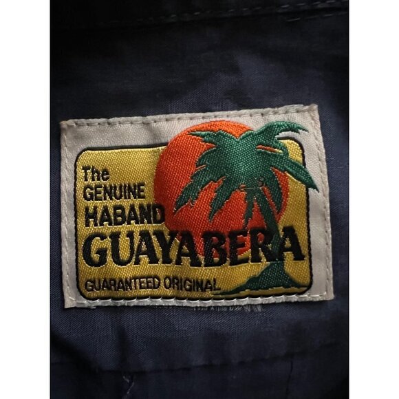 Guayabera Haband Vintage Mens Cuban Blue Zip Front Shirt 3XL Pockets Embroider - Picture 7 of 7